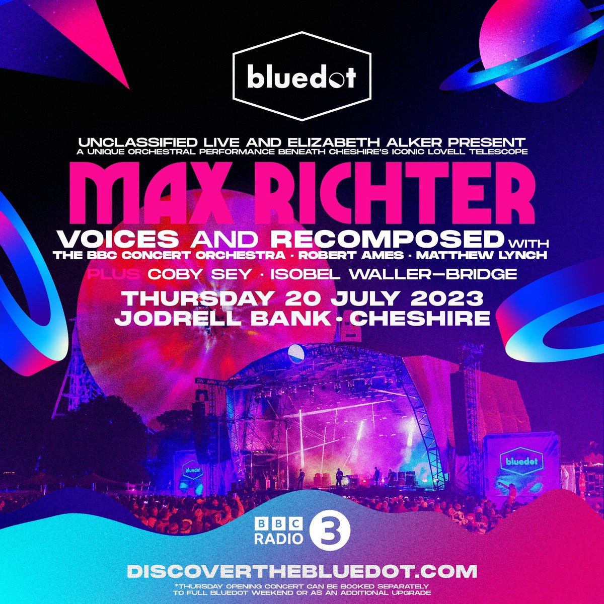 elizabethalker's tweet image. 🔔NEWS FLASH🔔

Well this is exciting…. I’m THRILLED to be hosting the MAIN STAGE @bluedotfestival  on Thursday 20th July as part of @BBCRadio3’s Unclassified Live with superstars @maxrichtermusic, @IsobelWB, @cobysey, @BBCCO with @robertamesmusic
