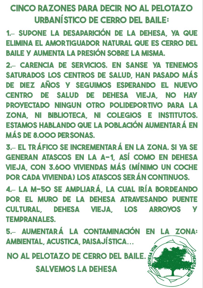 DehesaViva's tweet photo. Vivienda sí, pero no así.  #Sanse #SanseVerde #dehesavieja #noalpelotazo https://t.co/np0O5TCJGl