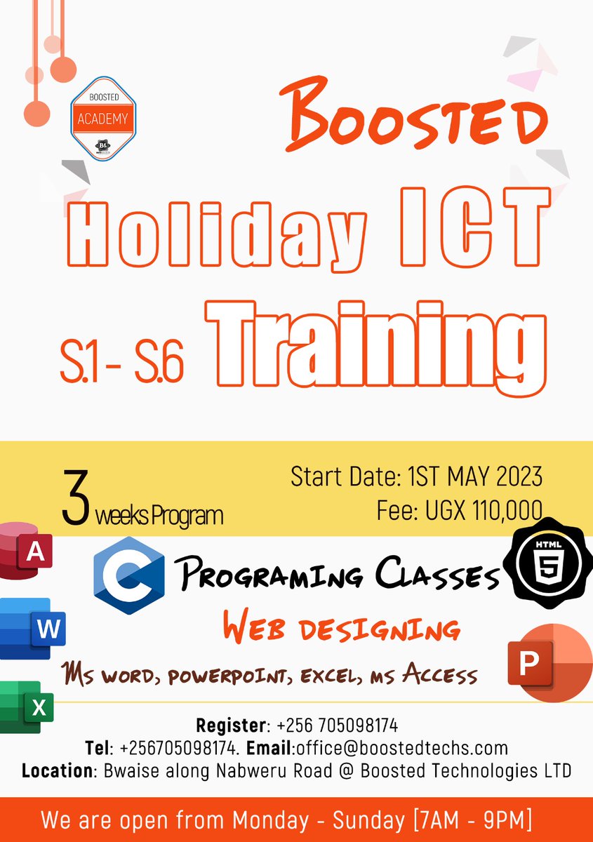 boosted_techs's tweet photo. Good news !!!
Holiday ICT training is here.
Application are open.
#boosttech
#boosted https://t.co/UqIW1AOkoj