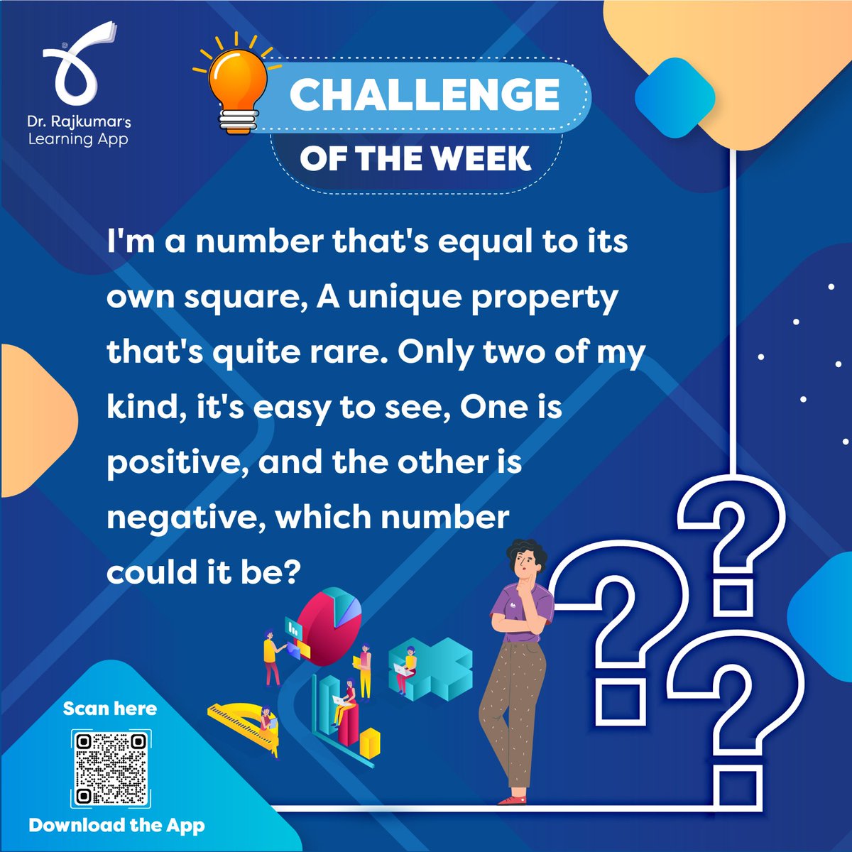 DrRajkumarsApp's tweet image. Challenge of the week:
I&apos;m a number that&apos;s equal to its own square,
A unique property that&apos;s quite rare.
Only two of my kind, it&apos;s easy to see,
One is positive, and the other is negative, which number could it be?

#challengeoftheweek 
#drrajkumarslearningapp