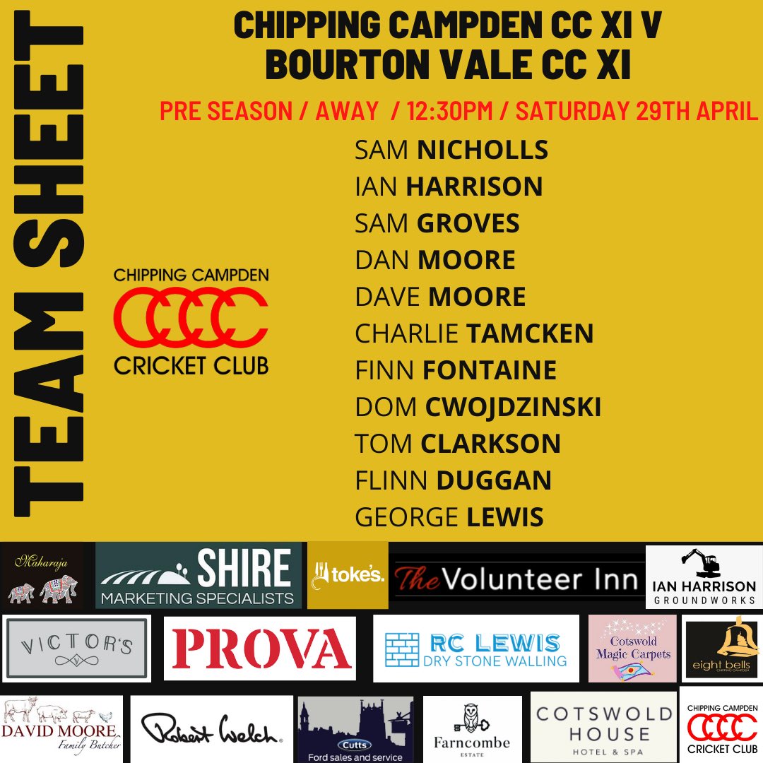 OUR FIRST PRE SEASON FRIENDLY TODAY VS <a href="/BourtonValeCC/">Bourton Vale Cricket Club</a> TO START OFF THE 2023 SEASON! 

🏏 CCCC XI V BVCC XI
⏰ 12:30PM START 
📆 SATURDAY 29TH APRIL 
📍BOURTON VALE
