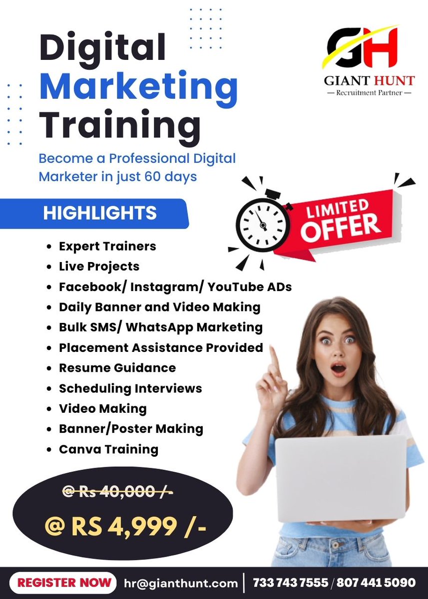 HuntGiant's tweet image. DIGITA MARKETING TRAINING !!
.
.
.
.
.
#digitalmarketing #job #digitaljob