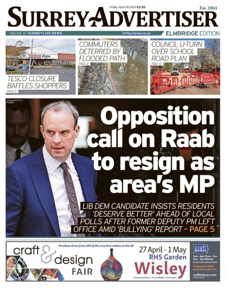 ElmbridgeLibDem's tweet photo. This Thursday you can use your vote in the local elections to say #EsherWalton deserves better.
Dominic Raab was not fit to serve as a Govt Minister and he’s not fit to be our MP. Vote @LibDems
#RaabOut
#ToriesOut https://t.co/kIaSQaiQgO