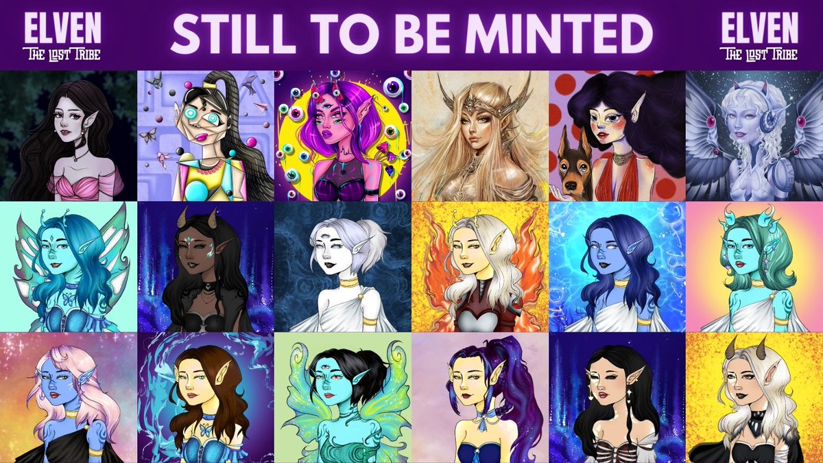 ELVEN_NFT's tweet photo. Some amazing Lost Tribe NFTs still waiting to be minted....

⭐ 6x 1/1s by our guest female artists
🎯 4x bounties which refund your entire tx
🏆 The Super Bounty which nets you 0.1 ETH

+ more amazing designs by @TheArtofYasmeen 💜

Links & more info:
https://t.co/mghBfjCm5v
