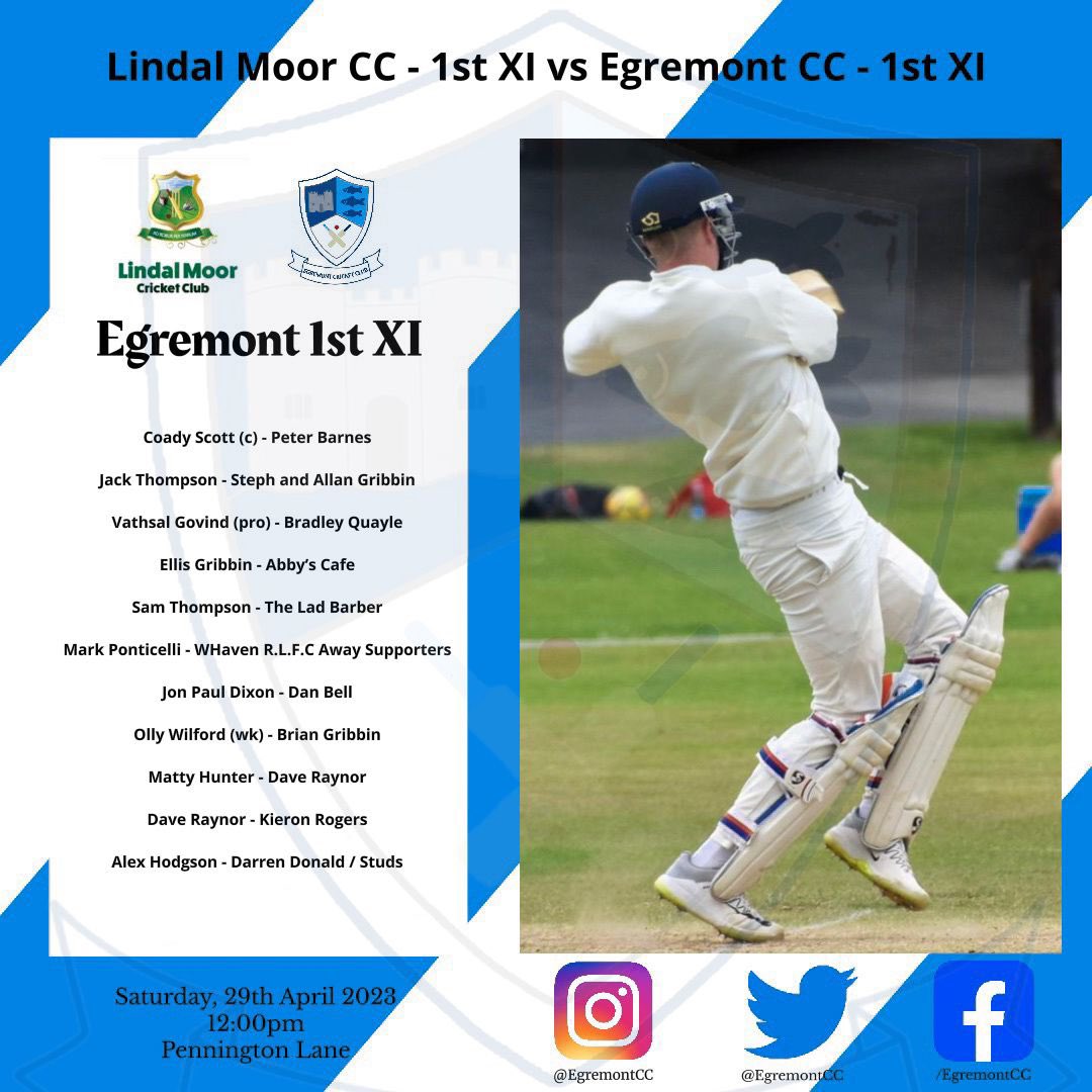 Egremont CC (@egremontcc) on Twitter photo Teams news ahead of todays opening Cumbria premier League fixture after last weekends washout. The 1st team make the trip to take on <a href="/LindalMoorCC/">Lindal Moor CC</a> 1st XI,
Best of luck to Vathsal Govind who makes his ECC debut today becoming the 1st professional to represent the club. Teams news ahead of todays opening Cumbria premier League fixture after last weekends washout. The 1st team make the trip to take on <a href="/LindalMoorCC/">Lindal Moor CC</a> 1st XI,
Best of luck to Vathsal Govind who makes his ECC debut today becoming the 1st professional to represent the club.