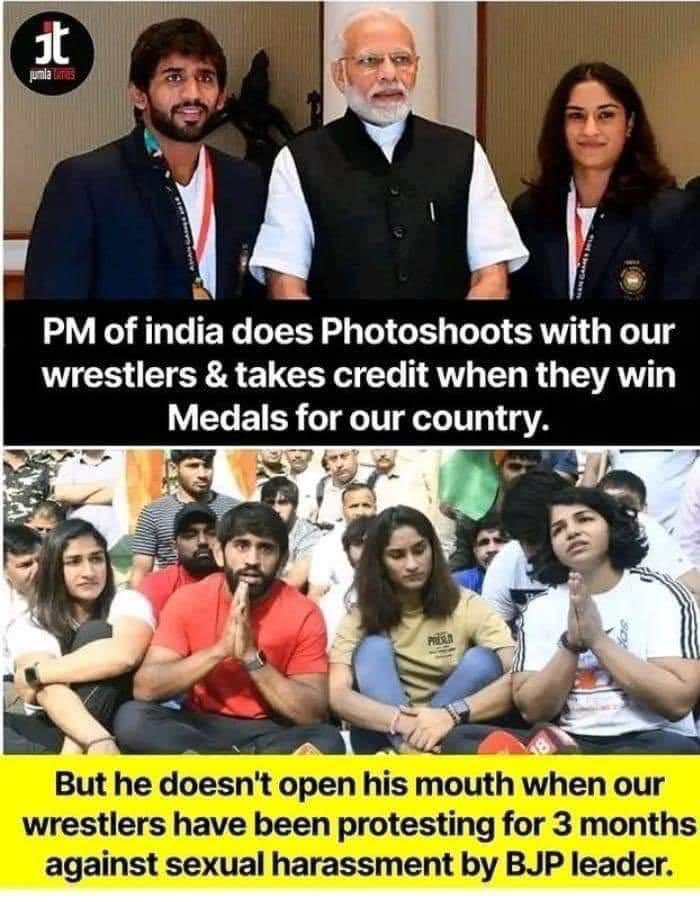 MaddulaYadav's tweet photo. Pm sab your doing always vote politics #standwithwrestlers https://t.co/4UYdXGeeJ1