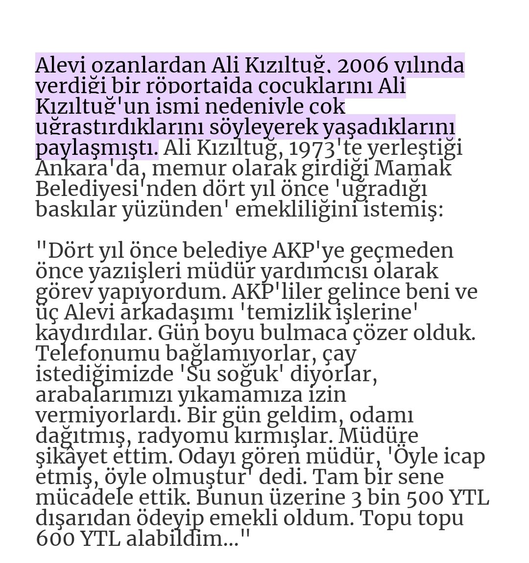 Alevi demişken, bugün tesadüfen rastladığım bir haberi şuraya bırakalım. Çok ah alınmış sanki.
