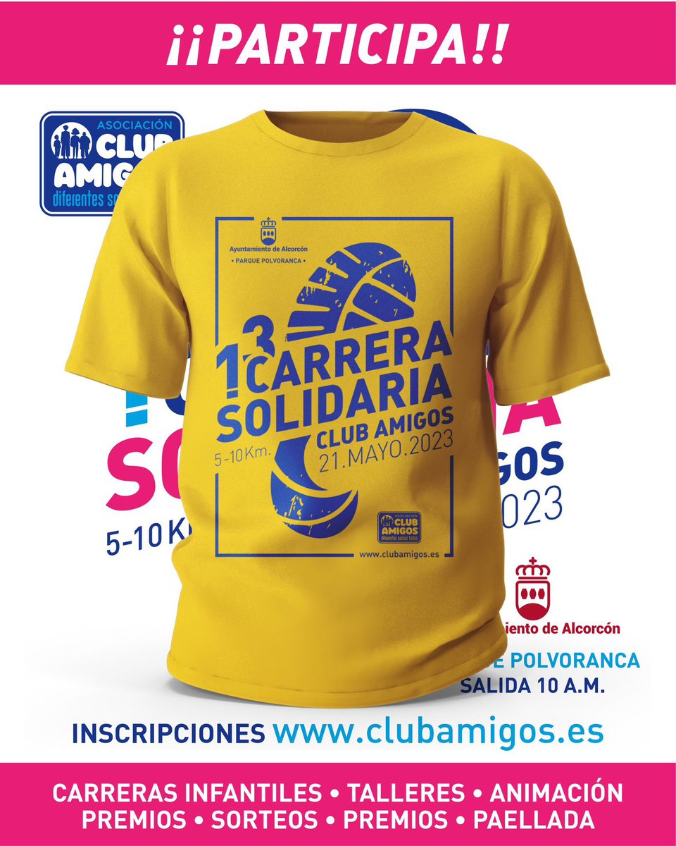asoclubamigos's tweet photo. Ya queda menos para nuestra #carrerasolidariaclubamigos El 21 de Mayo van a ocurrir grandes cosas en Parque Polvoranca. Animaros a comprar vuestro dorsal antes de que cambie el precio. Inscripciones en https://t.co/RAFnVFdt8Y Os esperamos!! https://t.co/R7O7H71fNv