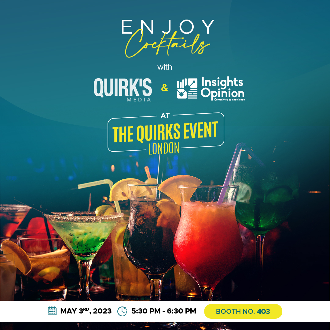 insightsopn's tweet photo. Mingle & network in the expo hall and take in the industry insights with other attendees over some specialty cocktails at The #QuirksEvent, London, on May 3-4, 2023. You can also stand a chance to win #AirPods by visiting us at Booth number 403, where you can scan the QR code for submitting your entries.

#InsightsOpinion #MRX #MarketResearch #EventPost #TheQuirks  #Cocktails #London #AppleAirPods #AirpodsGiveaway
