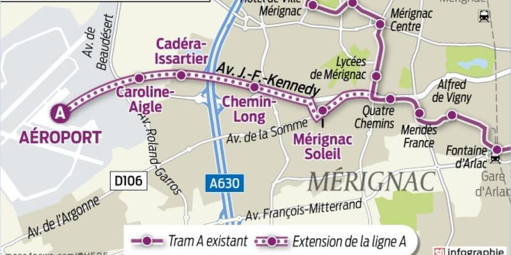 SO_Bordeaux's tweet photo. Arrivée du tram à l’aéroport de Bordeaux : voilà le nouveau tracé de la ligne A
https://t.co/KYptMcWA5G https://t.co/7qolgynHlk