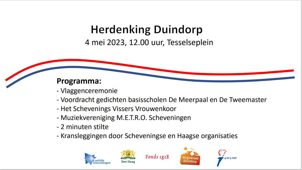 Het Wijkberaad Duindorp nodigt u van harte uit op donderdag 4 mei de herdenking in Duindorp bij het monument op het Tesselseplein bij te wonen. Meer info : deduindorper.nl/uitnodiging-4-…