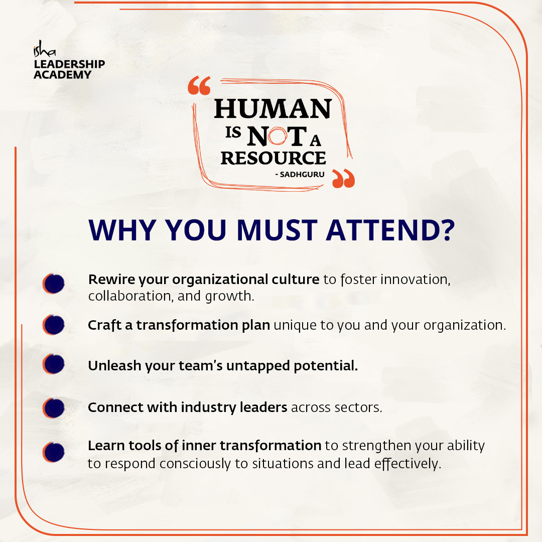 ishafoundation's tweet image. Don&apos;t miss this rare opportunity to spend three productive days with thought leaders, business and HR heads from organizations across sectors to discuss practical steps to enable a paradigm shift to viewing human beings as Possibilities instead of mere resources. 
Know more:…