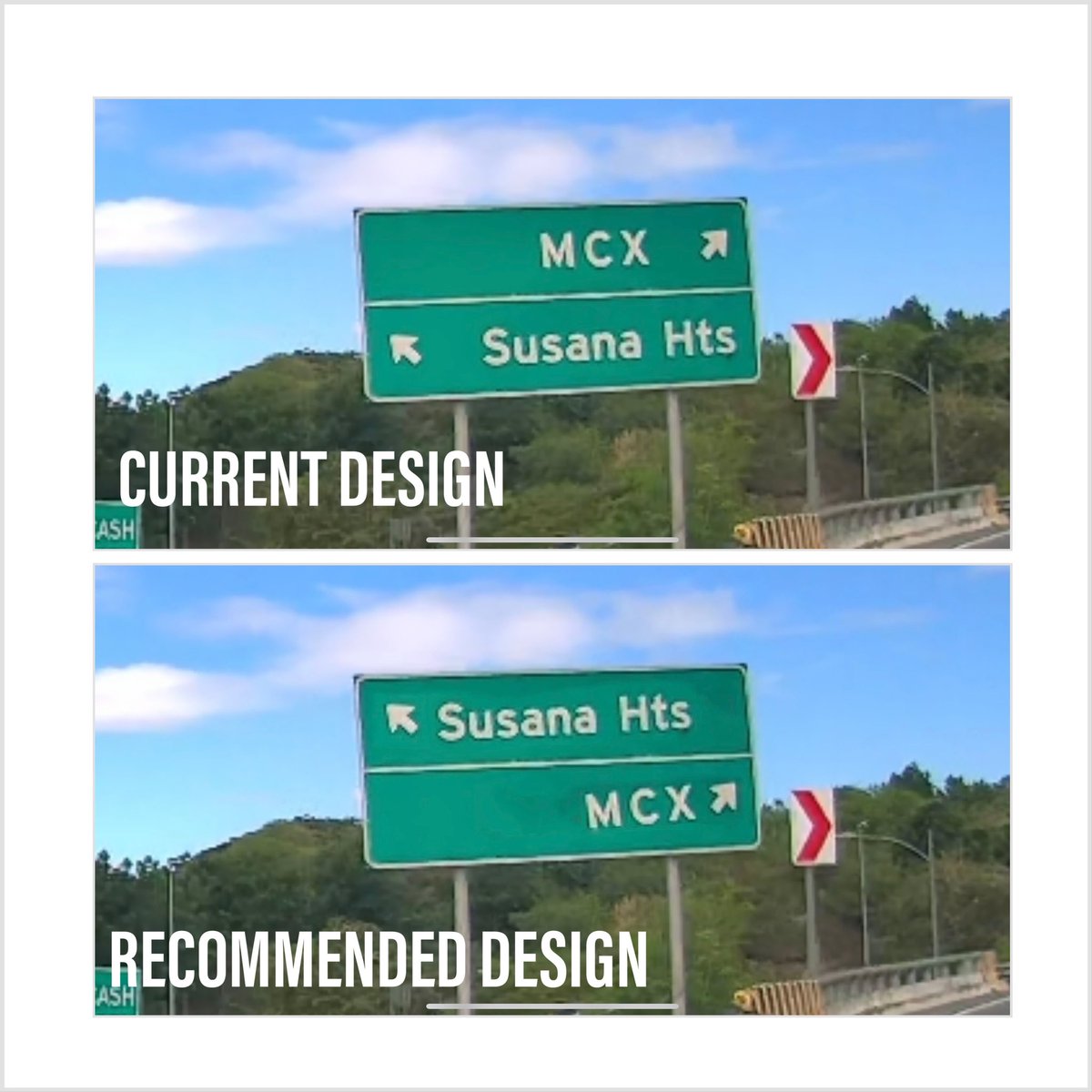 tiamy's tweet photo. A subtle change in signage should lessen the confusion on this part of SLEX Susana Heights and MCX entry

We read things from left to right, top to bottom. Signage going to the left should be on the top-left side. It’s easier for the brain to digest @RightOfWayPH  @SkywaySOMCO https://t.co/NWQeBJFMgS