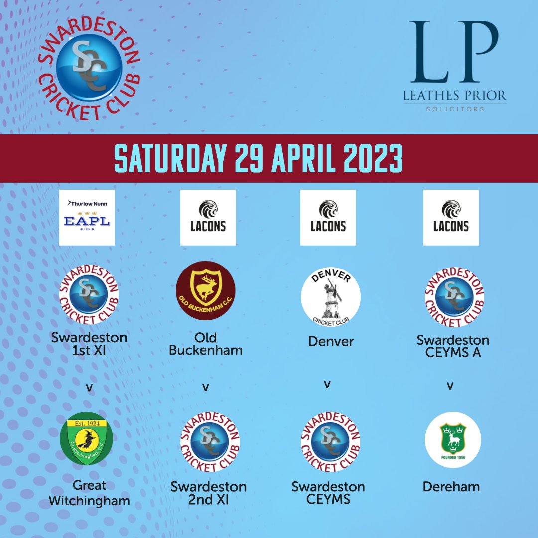 SwardestonCC's tweet photo. GAME DAY: 1st XI home to @GtWitchinghamCC in the @ThurlowNunnEAPL. In the @NfkCA 2nd XI travel to @OldBuckenhamCC Swardeston CEYMS go to @DenverCricket &amp; Swardeston CEYMS A are home to @DerehamCC. Good luck to all especially those @SaxlinghamCC players turning out for us today. https://t.co/BQceu2t3Yv