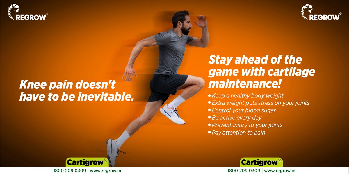 RegrowIndia's tweet photo. Healthy knees are the foundation of an active lifestyle - learn how to maintain cartilage and avoid pain.
To know more, call: 1800 209 0309 or visit: https://t.co/g3wmHelBJk
#KneePain #AvoidPain #Cartilage #HealthyKnees #RegrowBiosciences https://t.co/S3MCpJ4b9A
