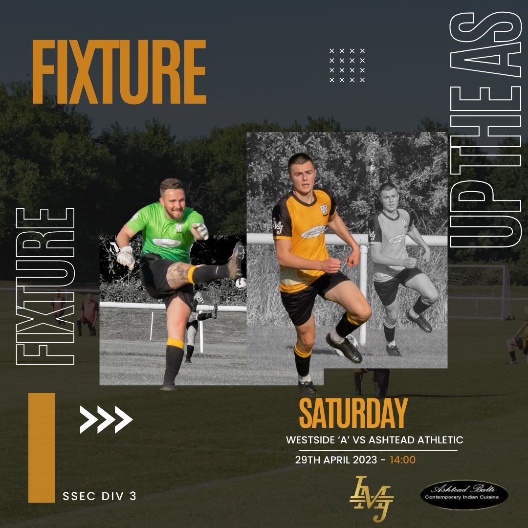 Two games to go 💪🏻

Westside ‘A’ Vs Ashtead Athletic: SSEC JUNIOR DIVISION 3 🏆

📆 Saturday 29th April 2023 
⏰ 14:00
📍 Prince George’s 

#UPTHEAS #BALTIBOYS