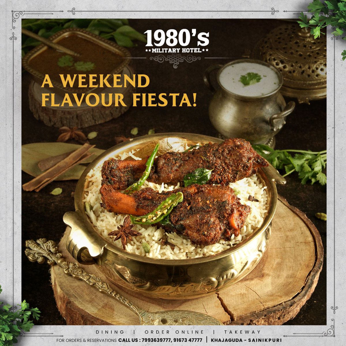 Flavour Fiesta for Your Weekend! 😍😋

#Biryani #FoodLove #WeekendTreat #Foodie #1980sMilitaryHotel #Hyderabad #Sainikpuri #Delicacies #Flavoursome