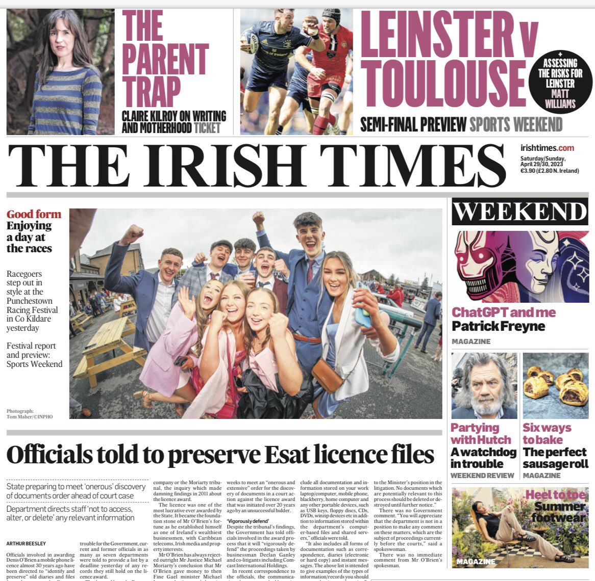 Nice fun shot byTom Maher/INPHO front page <a href="/IrishTimes/">The Irish Times</a> Racegoers step out in style at the Punchestown Racing Festival in Co Kildare yesterday <a href="/tommaher85/">Tom Maher</a> <a href="/Inphosports/">Inpho Photography</a> #PunchestownFestival