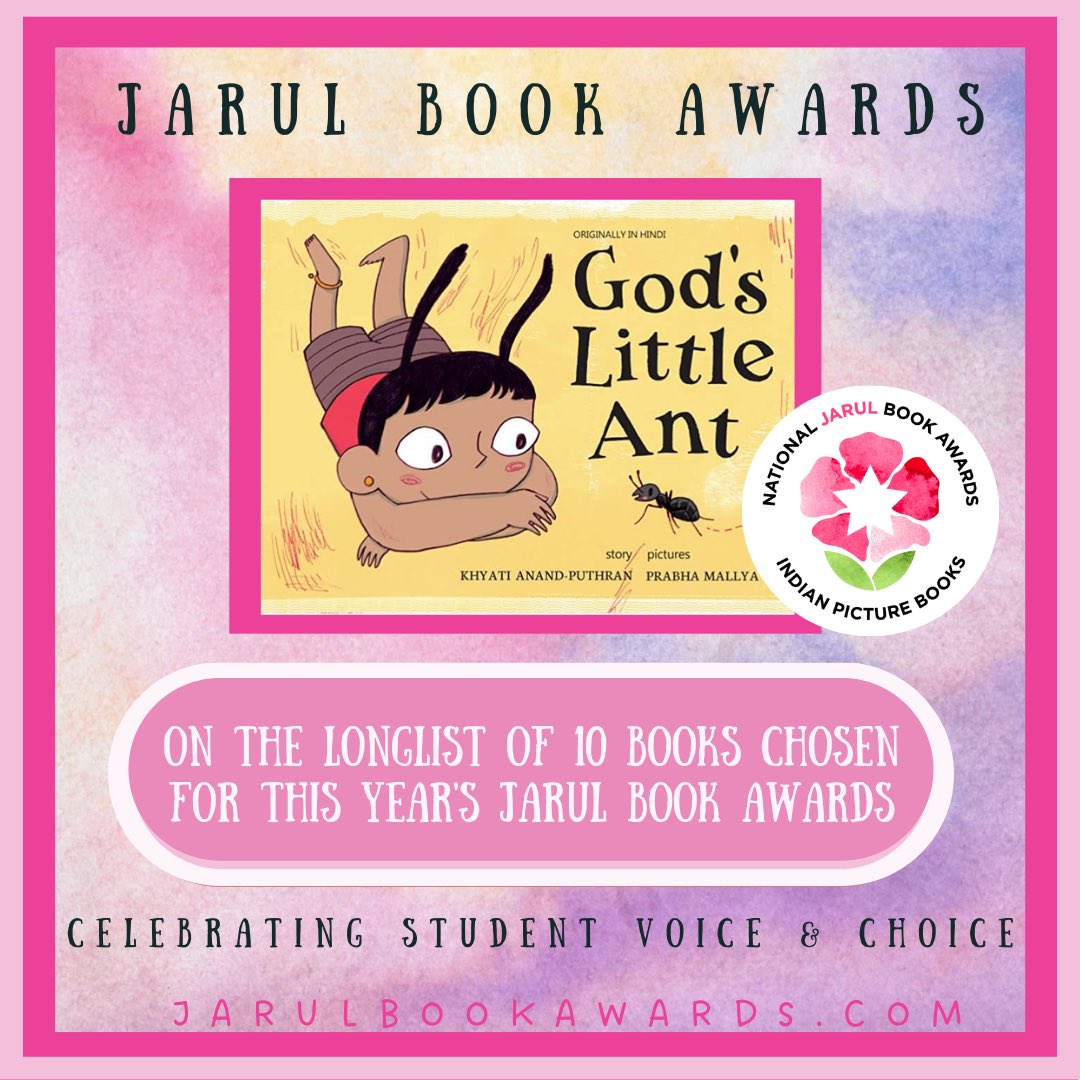 JarulBookAwards's tweet photo. Our next nominee for #thejarulbookawards is "God's Little Ant" by @khyati_pulao, illustrated by @prabhamallya  and published by @tulikabooks. A beautiful story about Kuhu trying to find God by following one of God's creatures, a tiny black ant, and learning that God is everywhere https://t.co/YWPsL6YJu0