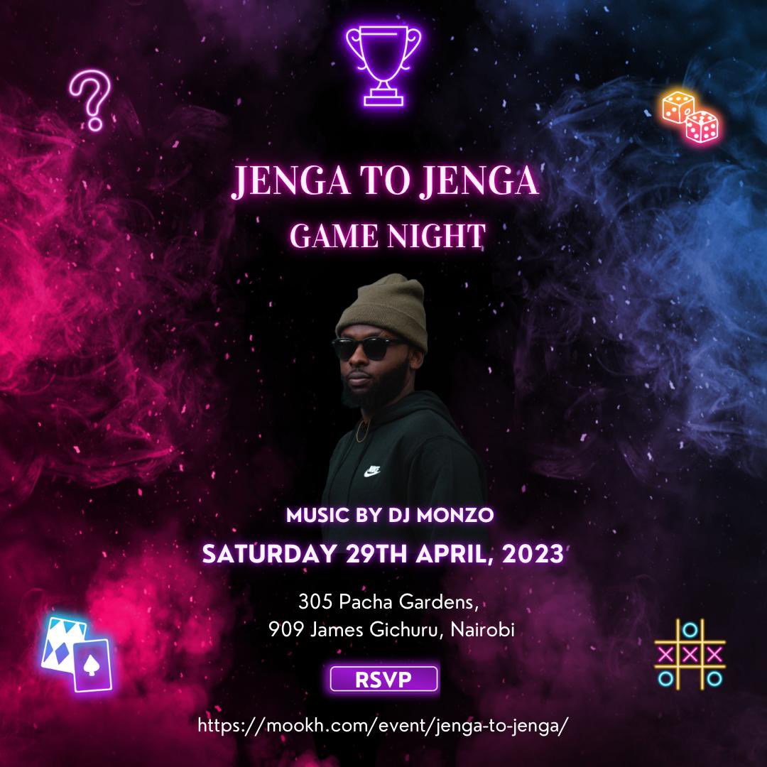 This afternoon from 2Pm EAT, 
We assemble pale Pacha Gardens, James Gichuru for GAME NIGHT.♣️♠️🃏

Tickets 🎟️ - mookh.com/event/jenga-to…

All proceeds go towards getting school girls sanitary supplies.

Cc @PadHeaven 
#JengaToJenga #WeAreCommited