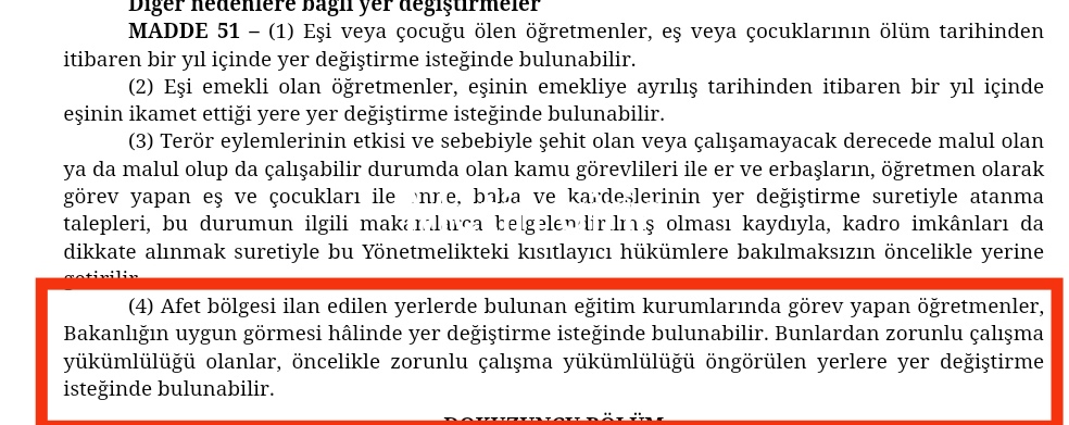 Neset7979's tweet photo. #Meb4il2ilceyeŞartsizTayin Bu madde böyle bir büyük felakette uygulanmazsa ne zaman uygulanır. Boşu boşuna yazmamış her halde bu maddeyi düşünüp yazan. @RTErdogan @dbdevletbahceli @ErbakanFatih @fuatoktay @prof_mahmutozer @TalipGeylan06 @_aliyalcin_ @TurkiyeKamusen @MemurSenKonf https://t.co/bu9T6gRwjx