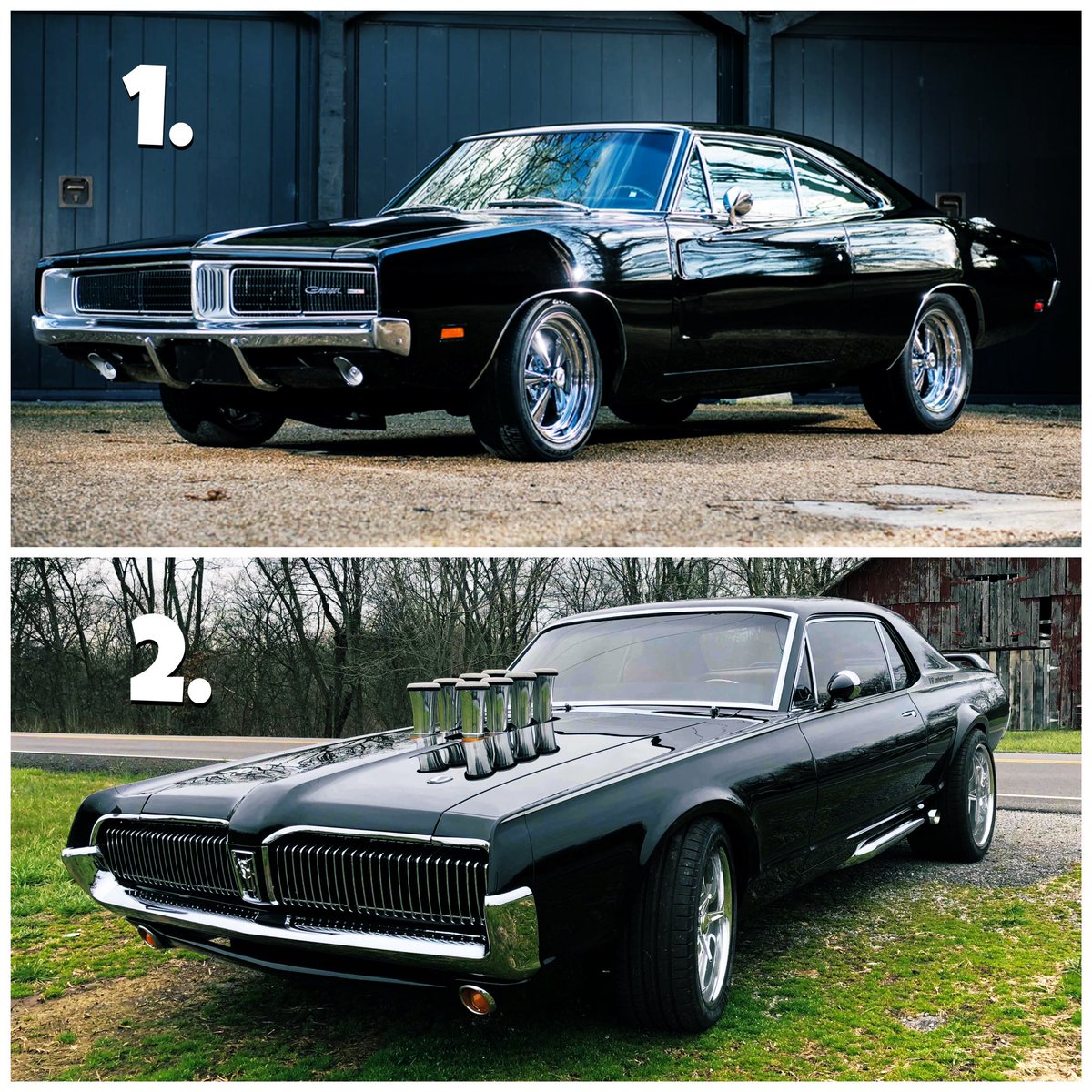 Kimley002's tweet photo. You can only choose one ! (No cheating ! Otherwise you will have to drive a Prius the rest of your life lol)

Which do you take ? 😜

1. Dodge Charger 69’
2. Mercury Cougar 67’ https://t.co/KJtiCpaIqI
