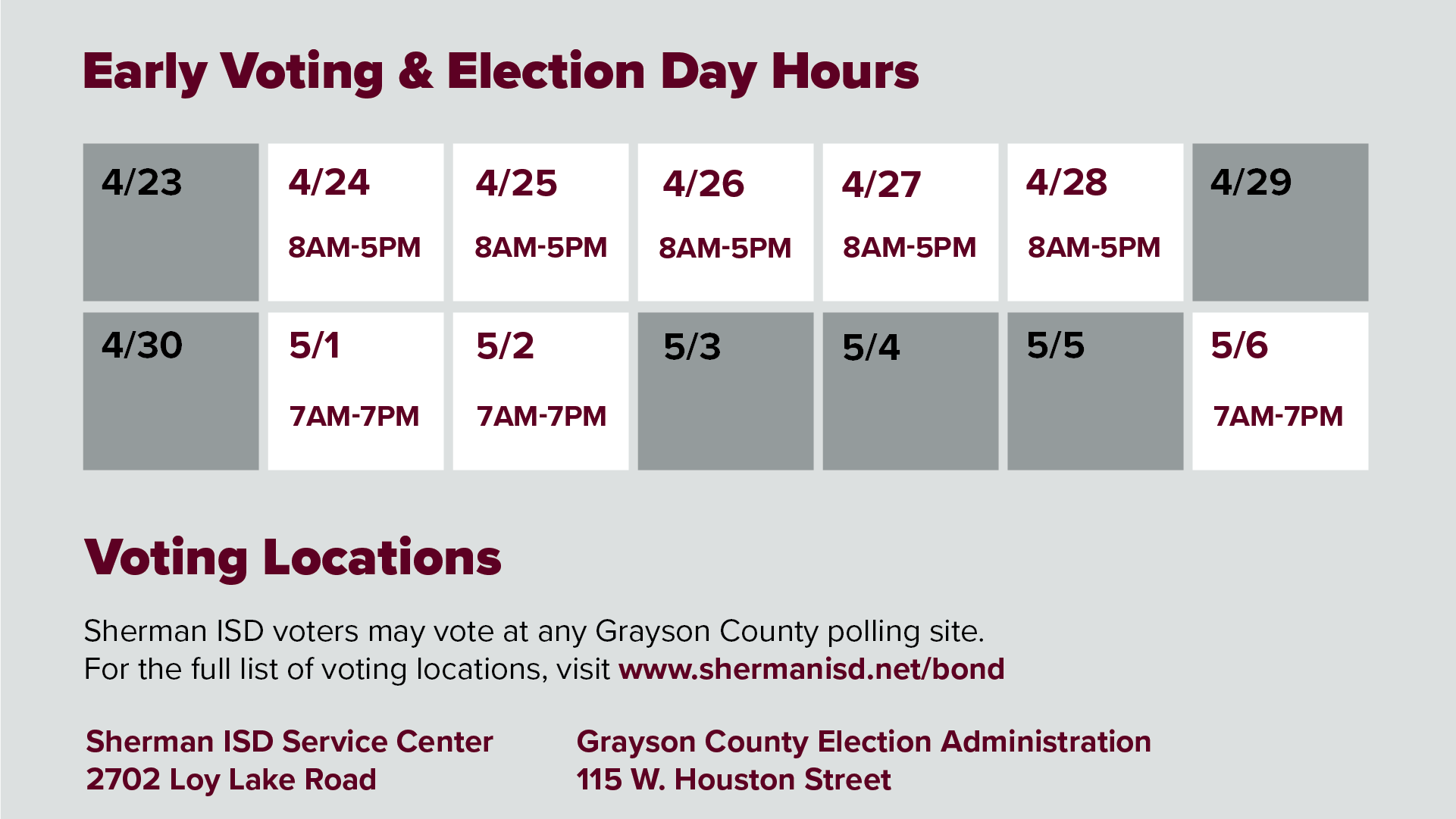 Sherman ISD on Twitter "Early voting continues in the Sherman ISD bond