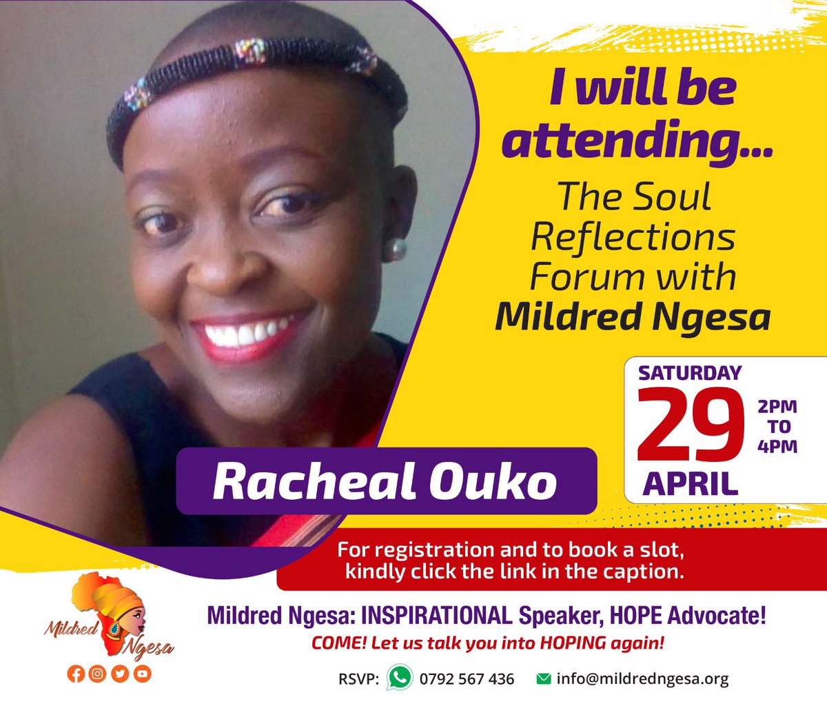 polycomdev's tweet photo. Ms Racheal Ouko will also be joining us us on the #HopeJourney during the #SoulReflectionForum by @mildredngesa. 
📣Don’t Miss Out! 
#WomenInLeadership #HopeAfrica #Gpende #Polycomspeaks https://t.co/WNaMSfkFYV