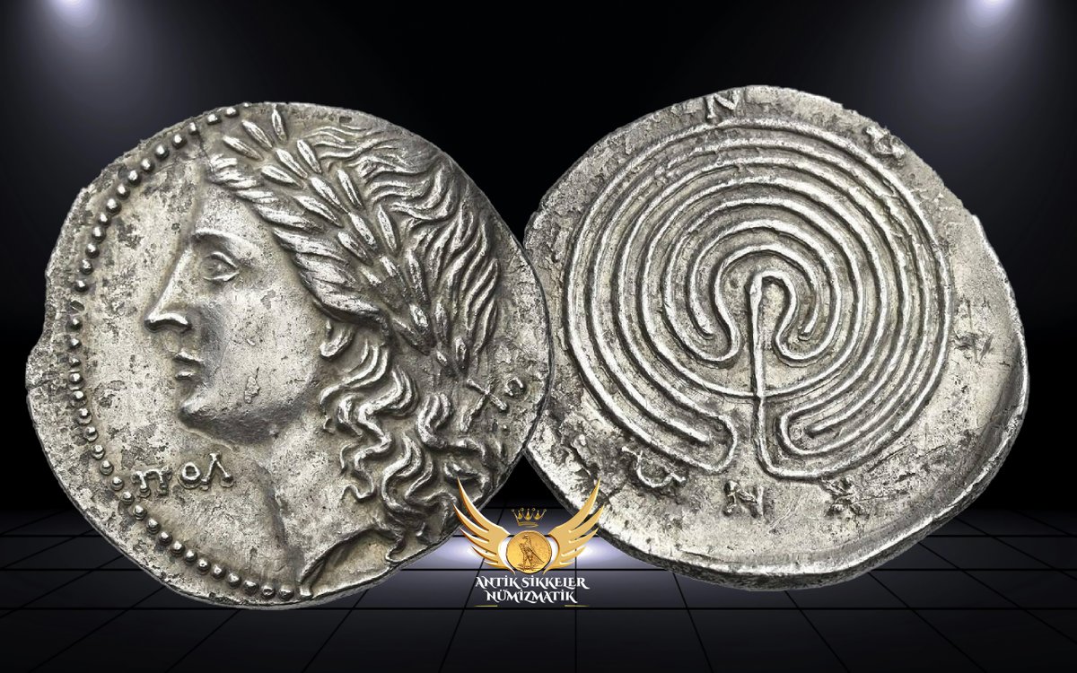 AntikSikkeler's tweet photo. Did You Know ?
#Greek #Crete #Knossos
#Cnossos had been the great capital of the Minoan civilization on crete during the Bronze Age and its grand palace complex has sometimes been described as representing the first city of #Europe.
Although Cnossos was destroyed in ca. 1370 BC, probably by #Mycenean invaders from mainland #Greece, the memory of the palace and the importance that bulls 1370 BC, probably by #Mycenean invaders from mainland #Greece, the memory of the palace and the importance that bulls had enjoyed in Minoan culture lived on in the myth of #Theseus and the #Minotaur.
According to the myth, the powerful king #Minos of Crete ordered his skilled builder Daedalus to construct a vast maze known as the labyrinth a memory of the winding streets of the ruined Cnossian palace complex to imprison the Minotaur, the monstrous offspring of his wife #Pasiphae and the Cretan Bull. In order to keep the Minotaur fed, Minos ordered the conquered city of #Athens to provide a tribute of seven youths and seven maidens every nine years.
This terrible tribute was only brought to an end when the hero Theseus, with assistance from Minos' daughter Ariadne, braved the labyrinth and killed the Minotaur. Through the frequent retelling of this myth, the labyrinth became the most famous landmark in Cnossos and indeed all of Crete.
By the #Hellenistic period the labyrinth maze had evolved into the civic emblem of Cnossos and made frequent appearances on the city's coinage down to the #Roman Imperial period.