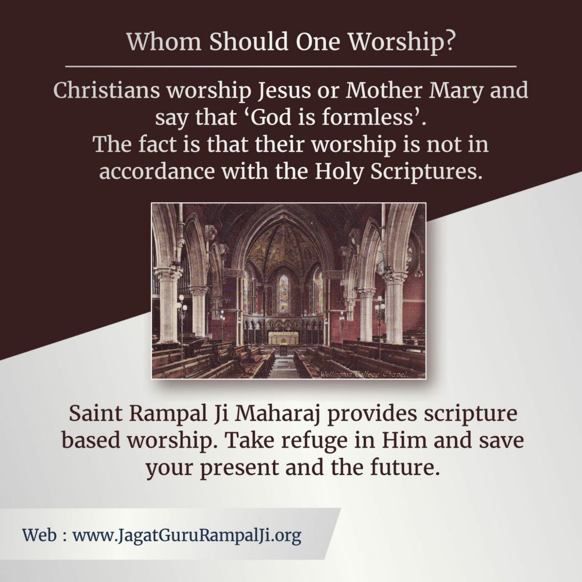 #DRUvBLU

Kabir Is God
Whom Should One Worship?

Christians worship Jesus or Mother Mary and say that ‘God is formless’.
The fact is that their worship is not in accordance with the Holy Scriptures.

The worship which is arbitrary is not going to grant a devotee Moksha.