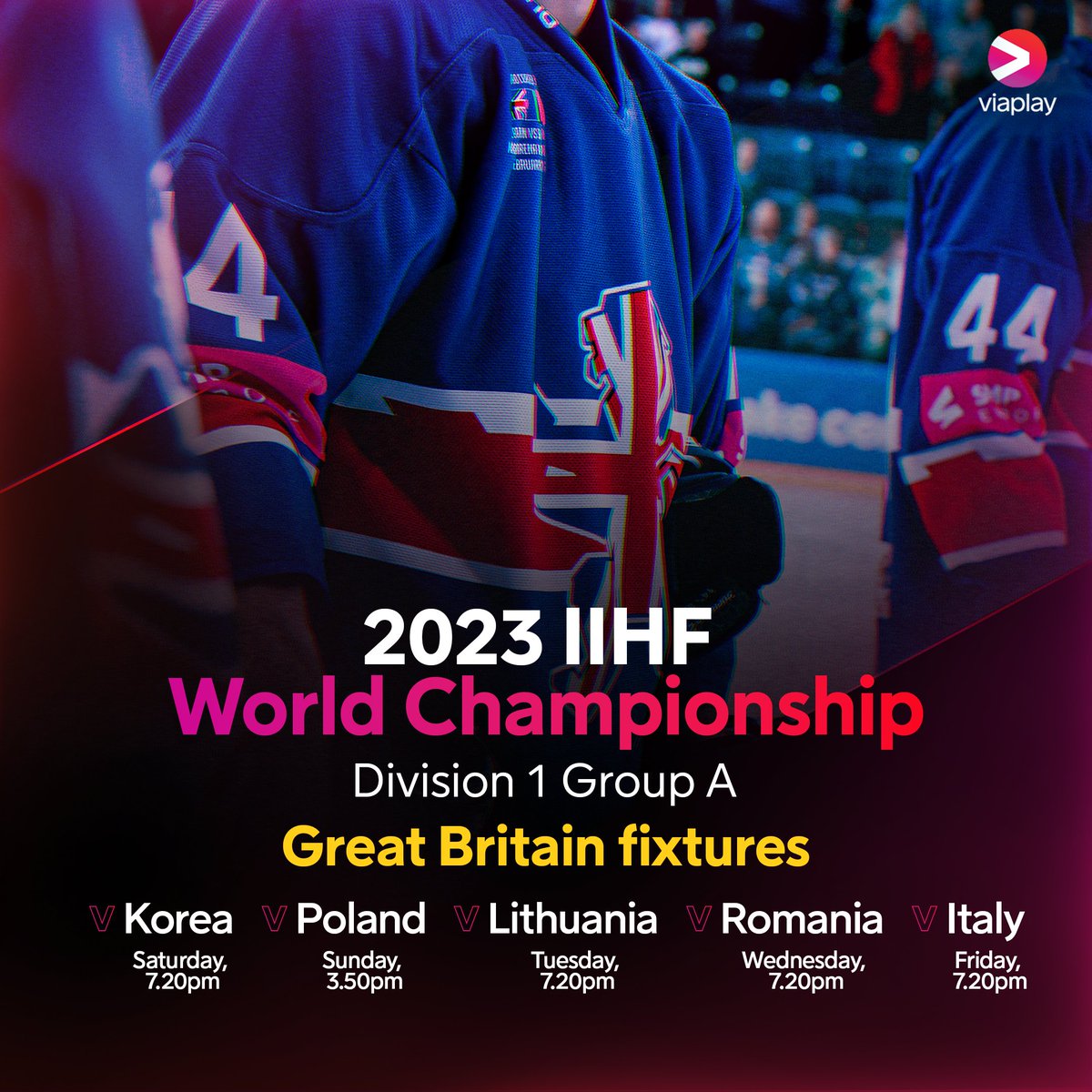 PremSportsTV's tweet photo. A spectacular week of @TeamGBicehockey starts today from Nottingham! 🇬🇧🏒

Watch all five Great Britain games from the 2023 IIHF World Championship Division 1 Group A live on Viaplay, starting with tonight's game against Korea 📺 https://t.co/j2NC9uXTSD