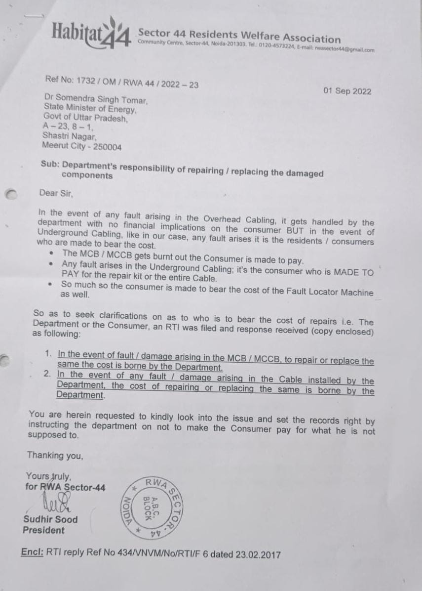sahil1234321's tweet photo. Sec44 Noida suffer power cuts, burnt transformers &amp; faulty cables. Feeder no.6 overburdened with outside connections causing frequent shutdowns. Residents pay for burnt MCBs. Complaint seems 2 fall on deaf ears.@MdPvvnl
@myogiadityanath
@EMofficeUP
@isomendratomar
@nandgopalnandi https://t.co/ghIK4gBLoB