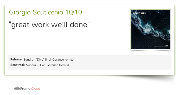 deep_tales_ofc's tweet photo. Giorgio Scuticchio reviewed Sundra - "Dive" (incl. Garance remix). 10/10 https://t.co/qKLlDMgAzw