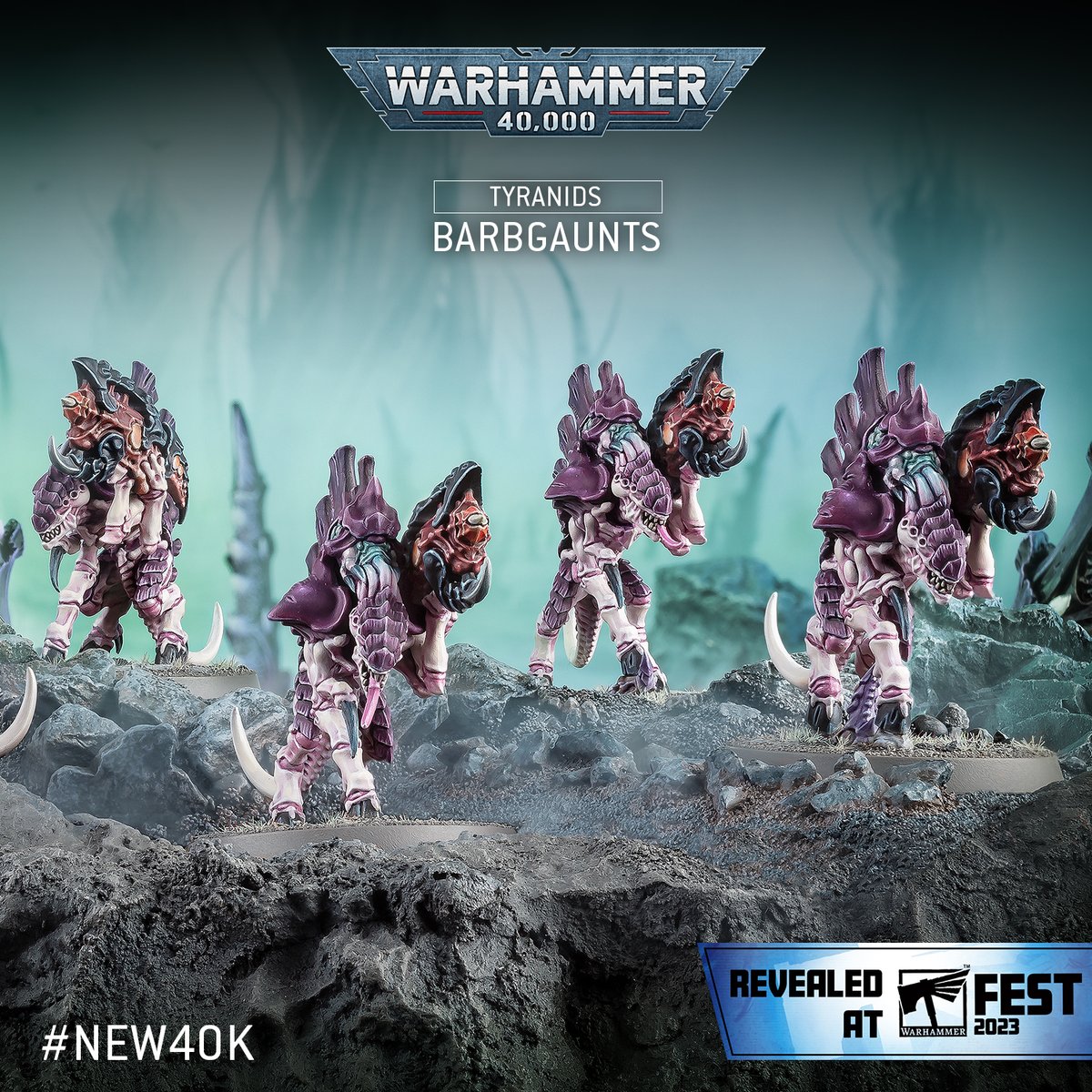 warhammer's tweet photo. The Hive Mind has been hard at work evolving new creatures to devour the galaxy. 

Get a good look at the new xenos miniatures from Warhammer 40,000: Leviathan: https://t.co/TITJhKw75R 

 #New40k #WarhammerCommunity #WarhammerFest https://t.co/I7Y4LPjHU6
