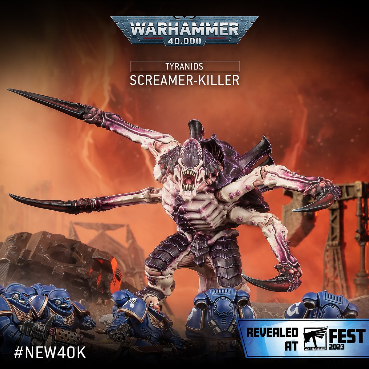 warhammer's tweet photo. The Hive Mind has been hard at work evolving new creatures to devour the galaxy. 

Get a good look at the new xenos miniatures from Warhammer 40,000: Leviathan: https://t.co/TITJhKw75R 

 #New40k #WarhammerCommunity #WarhammerFest https://t.co/I7Y4LPjHU6