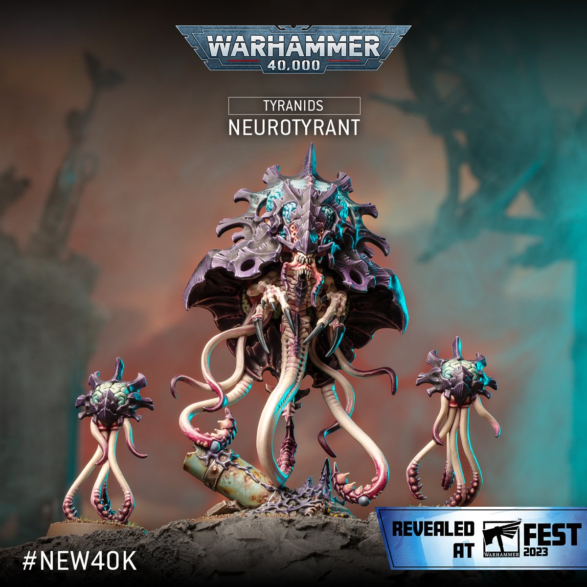warhammer's tweet photo. The Hive Mind has been hard at work evolving new creatures to devour the galaxy. 

Get a good look at the new xenos miniatures from Warhammer 40,000: Leviathan: https://t.co/TITJhKw75R 

 #New40k #WarhammerCommunity #WarhammerFest https://t.co/I7Y4LPjHU6