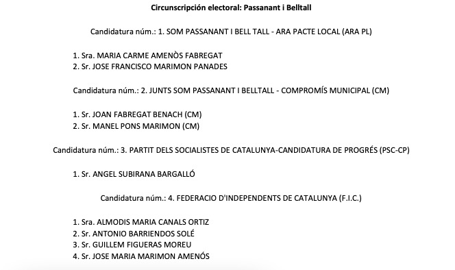 Aquestes són les candidaturs qie es presenten al nostre municipi
 #eleccions2023