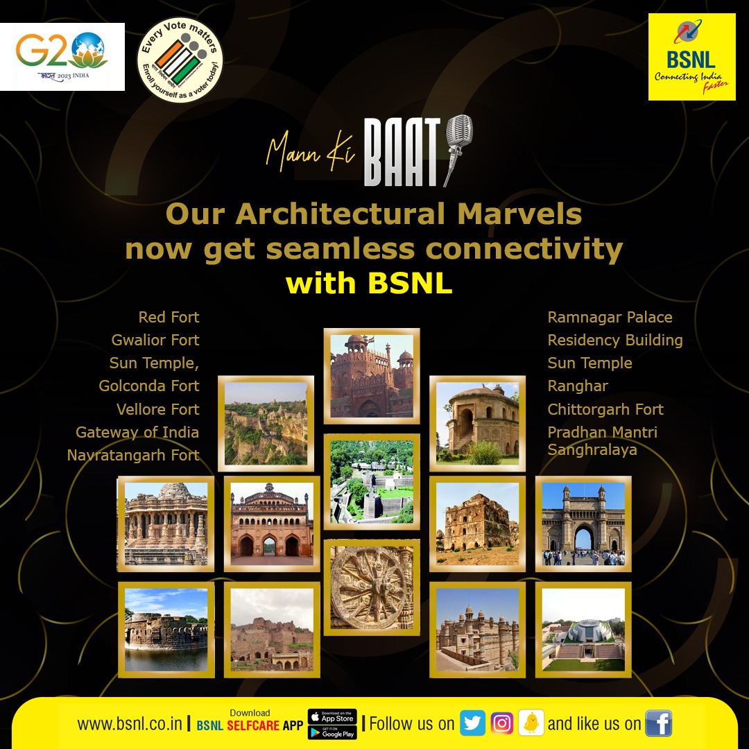 BSNLCorporate's tweet photo. Wise Words Lead the World.
May the Wise Words of our hon'ble Prime Minister Shri @narendramodi bring a positive impact on our life.
#BSNL is thrilled to enable seamless internet connectivity on all the 13 locations for live streaming of #MannKiBaat.
#G20India @mygovindia https://t.co/JGU5A8KP35
