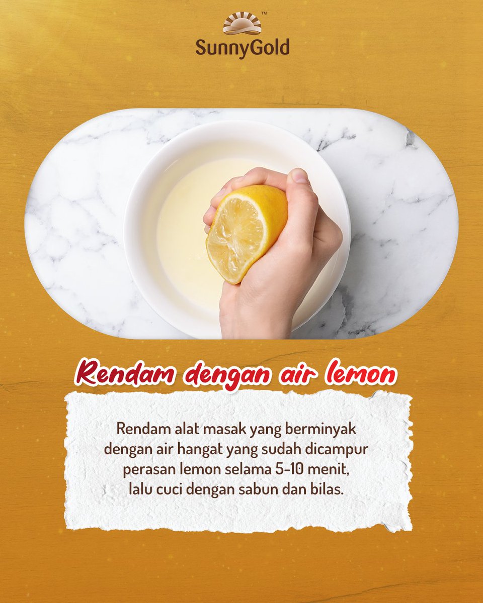 SunnyGoldID's tweet photo. Menghilangkan noda minyak pada alat masak bisa dilakukan dengan mudah pakai bahan-bahan yang ada di dapur lho!
Yuk! Simak tipsnya berikut😉
#SunnyGold #NuggetPop #LetupanRenyah #BubbleCrumbs #ExtraJuicyLessOily #GoldenTaste #GoldenQuality #GoldenChoice #GoldenMoment https://t.co/iE0kxFHW3c