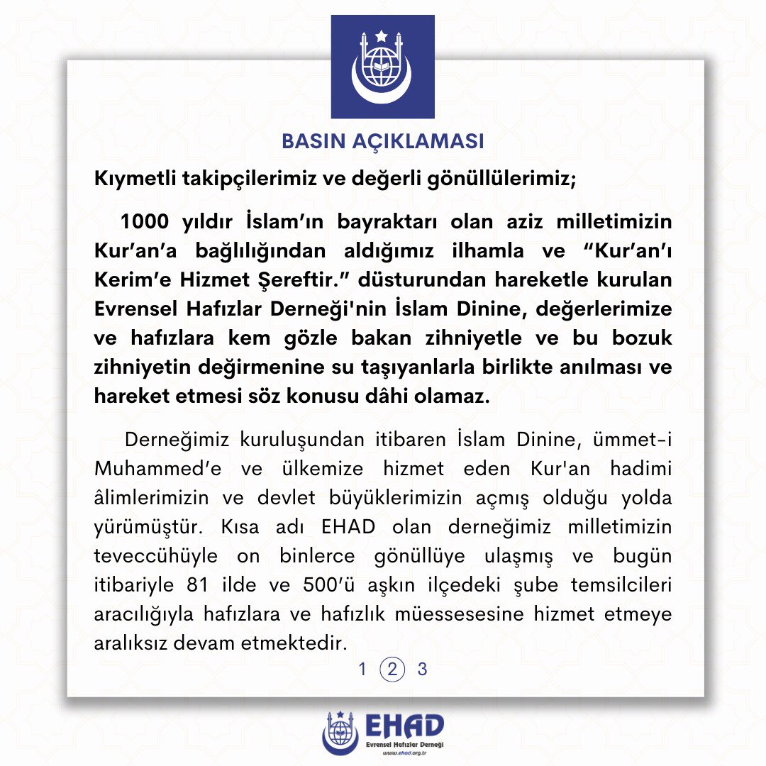 ehadgm's tweet photo. SAYGIYLA DUYURULUR
Bazı sosyal medya hesaplarından derneğimizi zan altında bırakacak siyasi paylaşımlar yapıldığını üzülerek öğrenmiş bulunmaktayız. Derneğimiz; Milli İrade, Eğitime destek ve TGSP haricinde herhangi bir platformun, sendikanın veya siyasi partinin paydaşı değildir https://t.co/yWUkZUxQ23