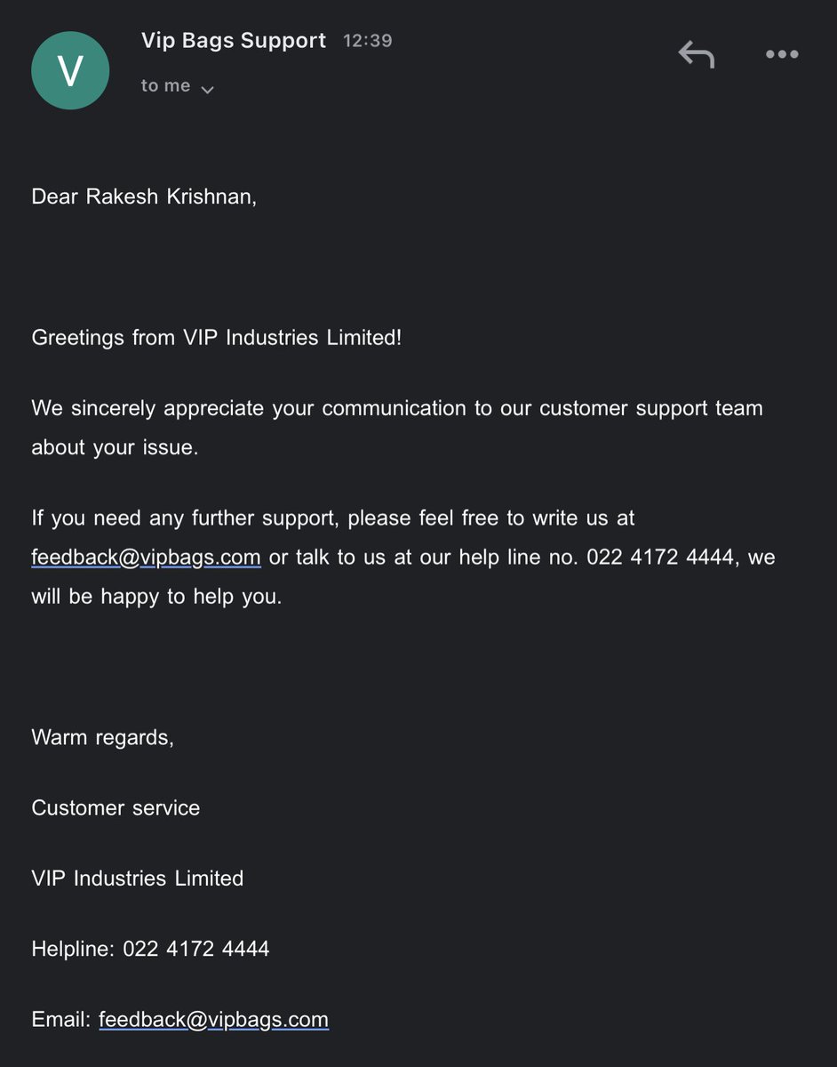 im_rakeshrk's tweet photo. I don’t know ! This is some Customer Support , did not even read the content , just replying the customer email with templates. Hats off @VIPBagsIndia you guys have a very good Customer support Team ! Should be proud 😂
#customersevicefail #customerfeedback #VIPbagsindia https://t.co/TI2wizIrqk
