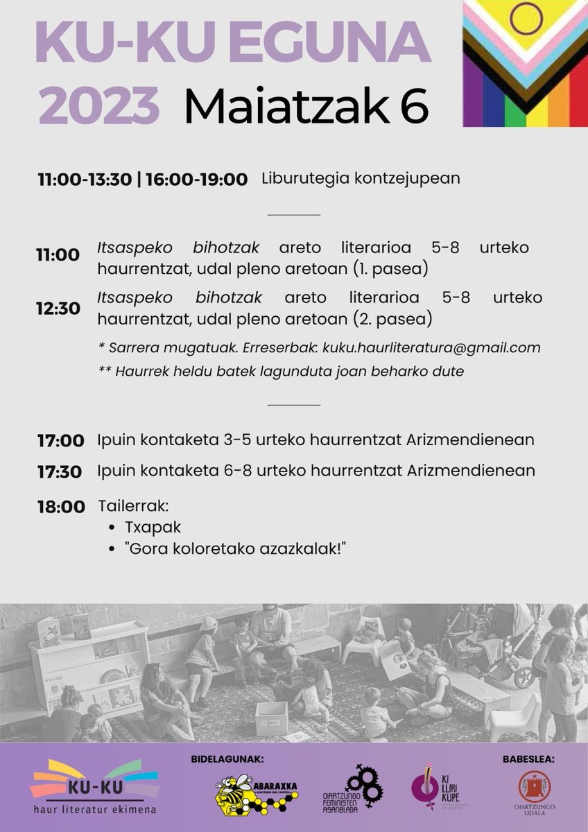 dabideus's tweet photo. Maiatzaren 6an #kukueguna2023 haur literatur #LGTBIQplus 2. edizioa ospatuko da #oiartzun-en: liburutegi irekia, areto literarioak, ipuin kontaketak, tailerrak...
Areto literarioetarako erreserba egin behar da: kuku.haurliteratura@gmail.com
@oiartzunudala @liburutegiak https://t.co/tlsftvIX6H