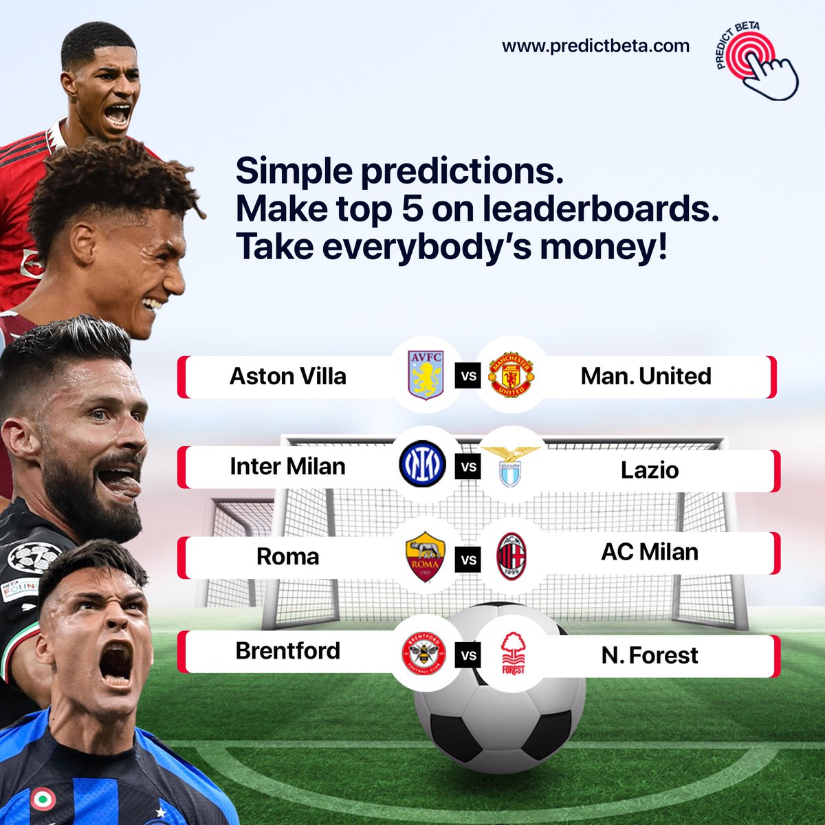 WonCutApp's tweet image. Football predictors!!!!!

Our first set of games for our #TestLaunch are live on &amp;gt;&amp;gt;&amp;gt; predictbeta.com.

Start dropping your predictions and win cool cash before it’s too late.

Tell a friend to tell a friend.
