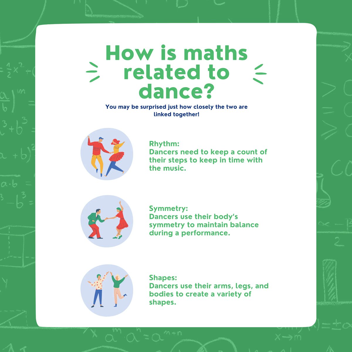 10ticks's tweet photo. Today is #InternationalDanceDay, but did you know that dance and maths actually have a lot in common? 💃 🕺 https://t.co/HyiMoMwF0n