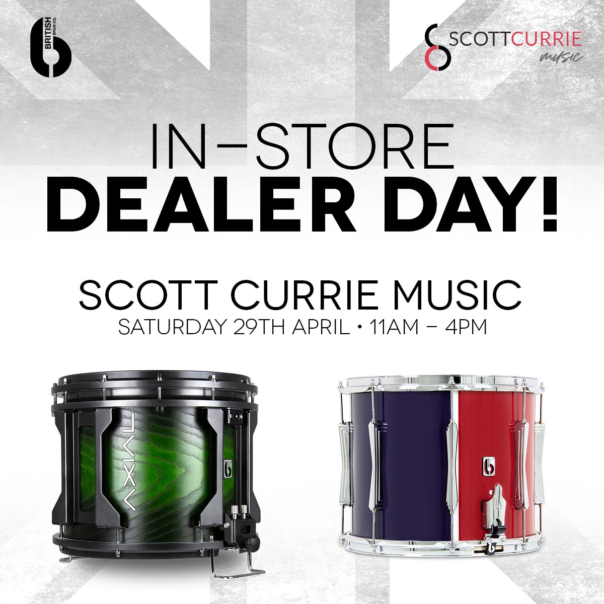 britishdrumco's tweet image. In-Store Dealer Day TODAY at Scott Currie Music!

Come by and try out our drums, as well as speak with Stu, Marching Division Manager, to learn more about what we offer 🥁

@scottcurrieltd #britishdrumco #regimental #marching #pipeband #madeinbritain #snaredrum