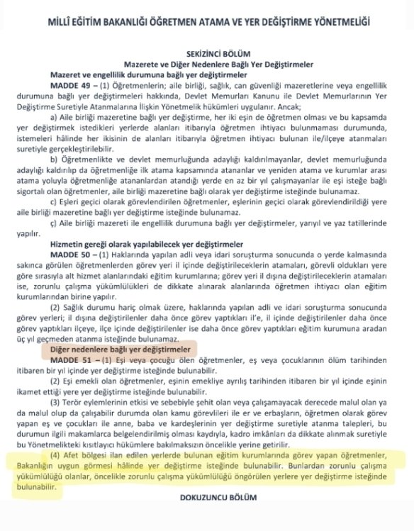 51 taksim 4 işlenmeli (51/4) yönetmelik ve kanunda yazan isteğe bağlı depremzede öğretmenlere şartsız tayin hakkı verilmelidir. Polise ve sağlıkçıya verilen hak öğretmene de verilmelidir!.... <a href="/BabalaTv/">BaBaLa TV</a> <a href="/OguzhanUgur/">Oğuzhan Uğur</a> <a href="/DrSinanOgan/">Dr. Sinan Oğan</a> <a href="/barisatay/">Barış Atay</a> <a href="/bybekirbozdag/">Bekir  Bozdağ</a>
<a href="/prof_mahmutozer/">Mahmut Özer</a>