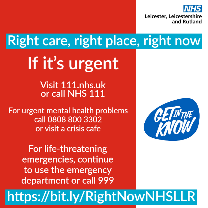 Get in the know how to get medical care this bank holiday. Whether it’s urgent or minor, the local NHS is open throughout the holiday period.

🔗bit.ly/RightNowNHSLLR 

#GetInTheKnow #BankHoliday #LLR