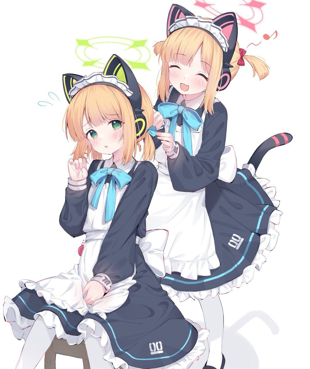 midori (blue archive) ,momoi (blue archive) multiple girls 2girls animal ear headphones animal ears fake animal ears halo green eyes  illustration images