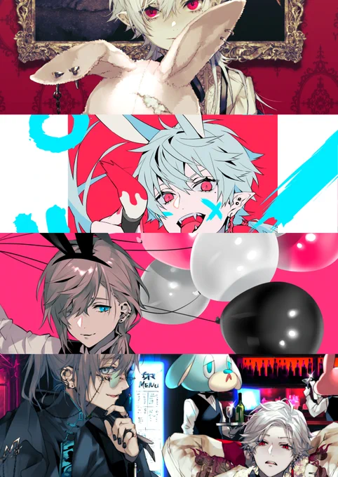 #にじそうさく07 新作サンプル① ・ChroNoiR非公式イラスト本「U」B5/P16/フルカラー/表紙特殊紙・特色インク使用/会場価格700円 年賀で描いた捏造衣装イラストを表紙にしました本文もうさぎをテーマにしたイラストです。再録と描き下ろし。後日BOOTHとメロンブックスにて通販もいたします。