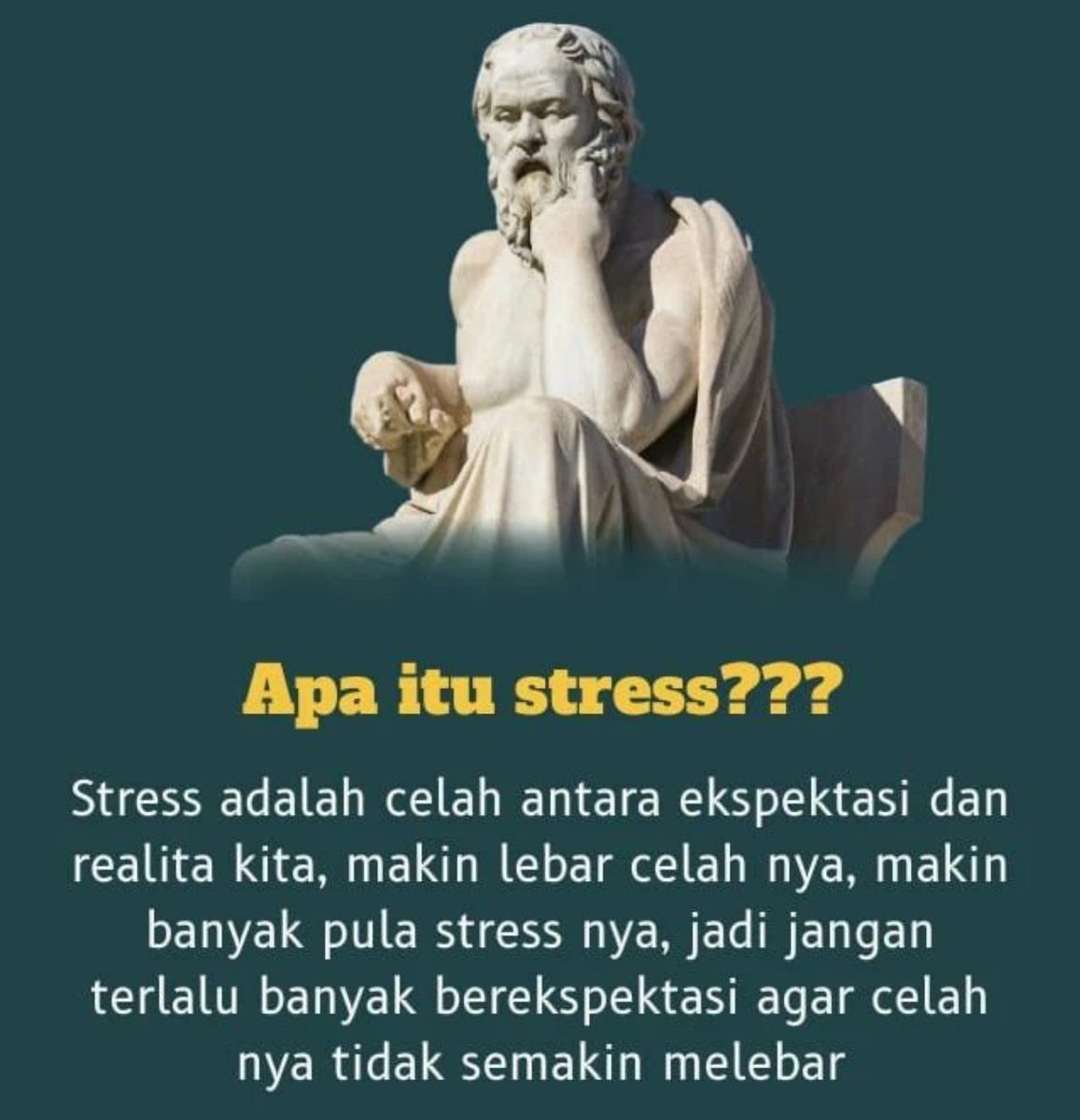 Apa Itu stress?

Stress adalah celah ekspektasi dan realita yang Kita dapatkan
Makin besar celahnya Maka Makin besar stress nya